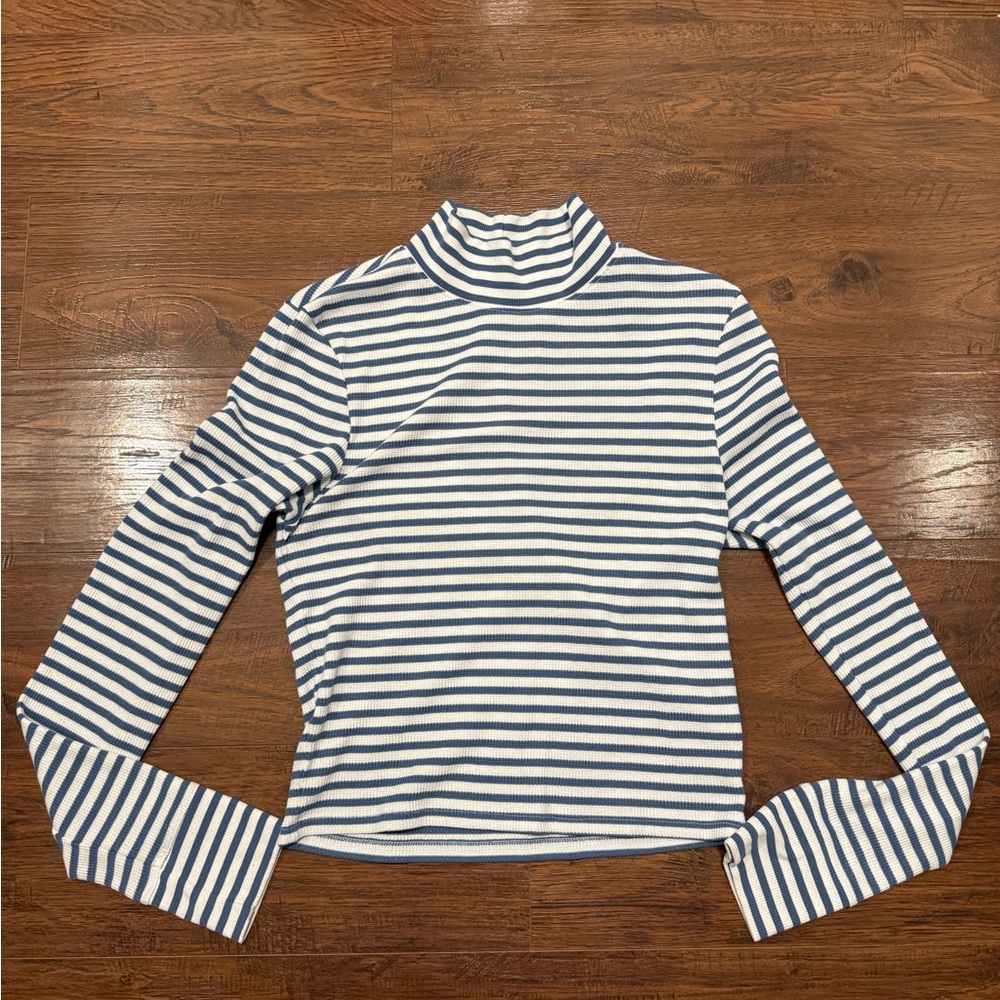 American Eagle Outfitters Navy and White Striped Long Sleeve Top